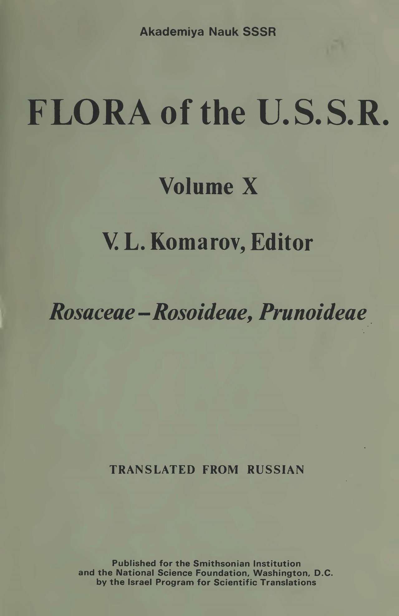 FLORA of the U.S.S.R. Volume Ⅹ Rosaceae-Rosoideae, Prunoideae