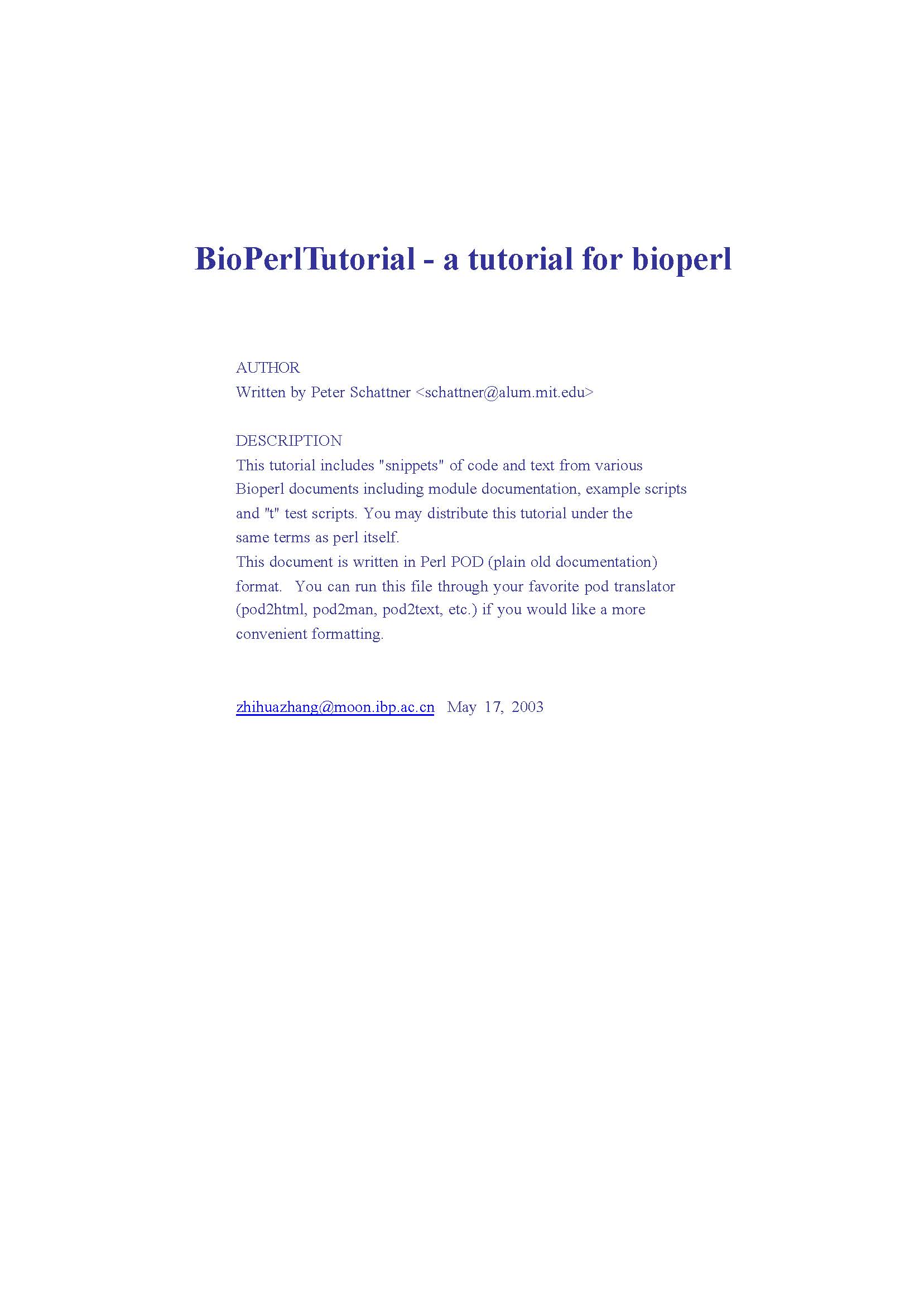 BioPerlTutorial-a tutorial for bioperl