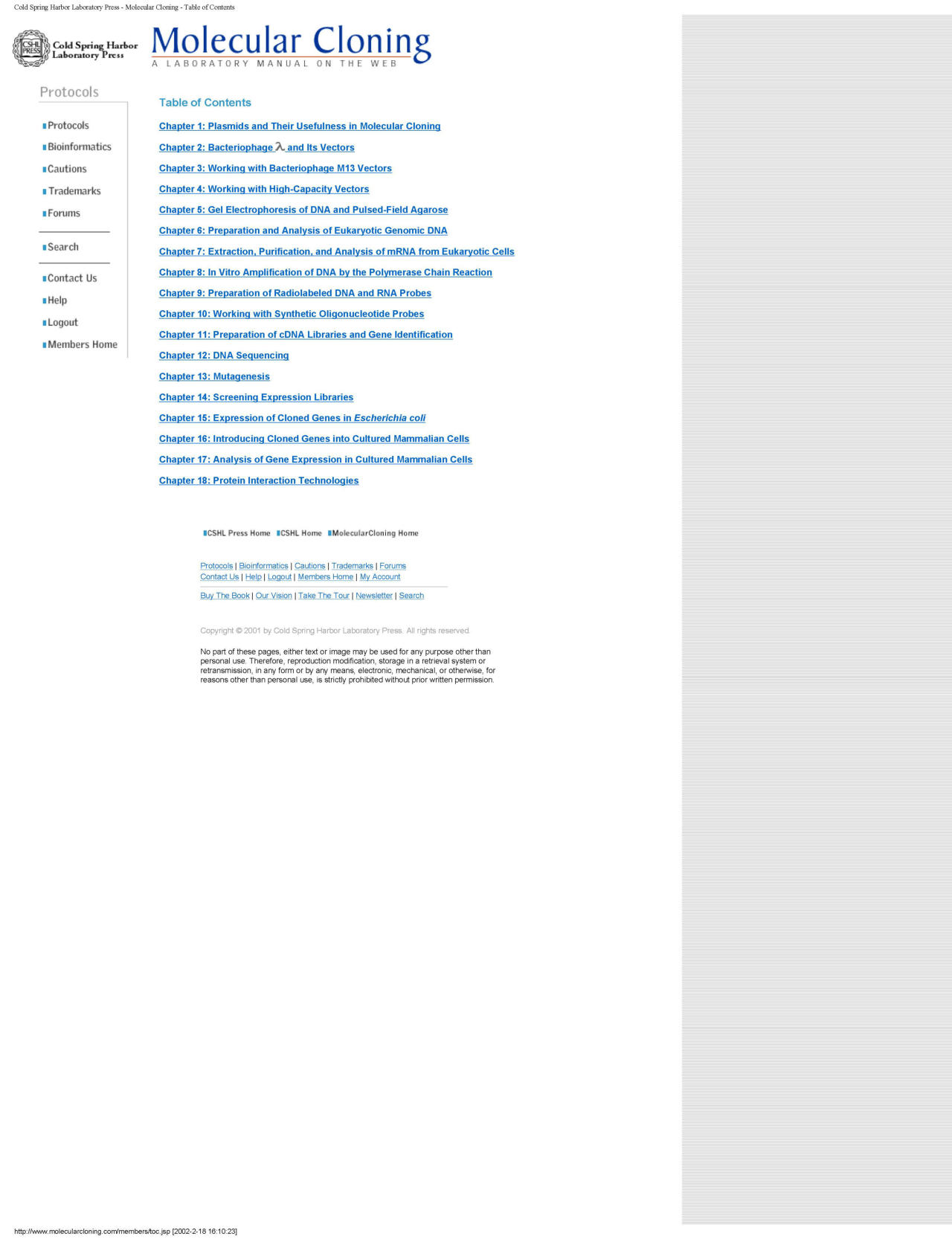 Molecular Cloning A LABORATORY MANUAL ON THE WEB