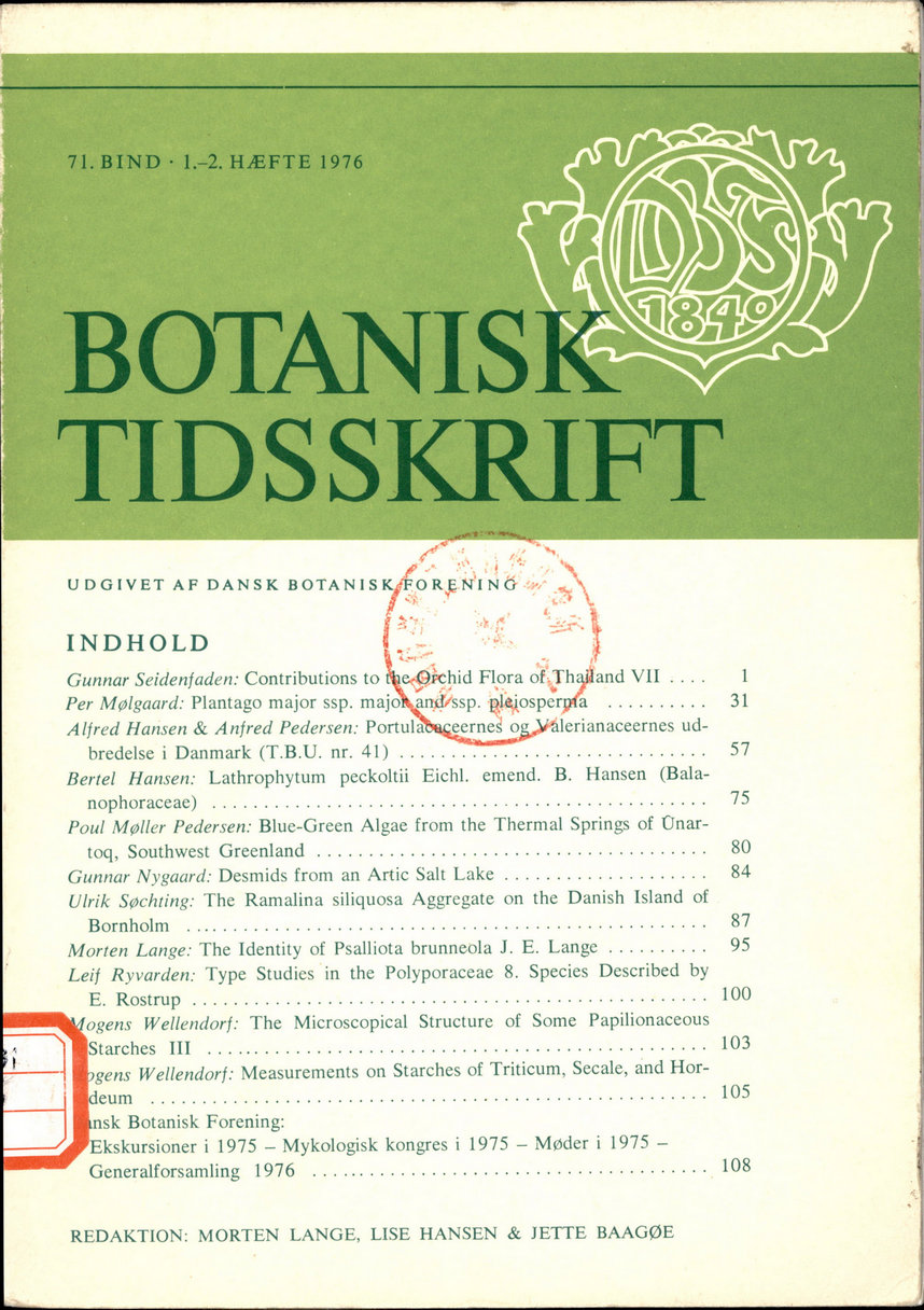 BOTANISK TIDSSKRIFT 71.BIND·1.—2. HEFTE 1976