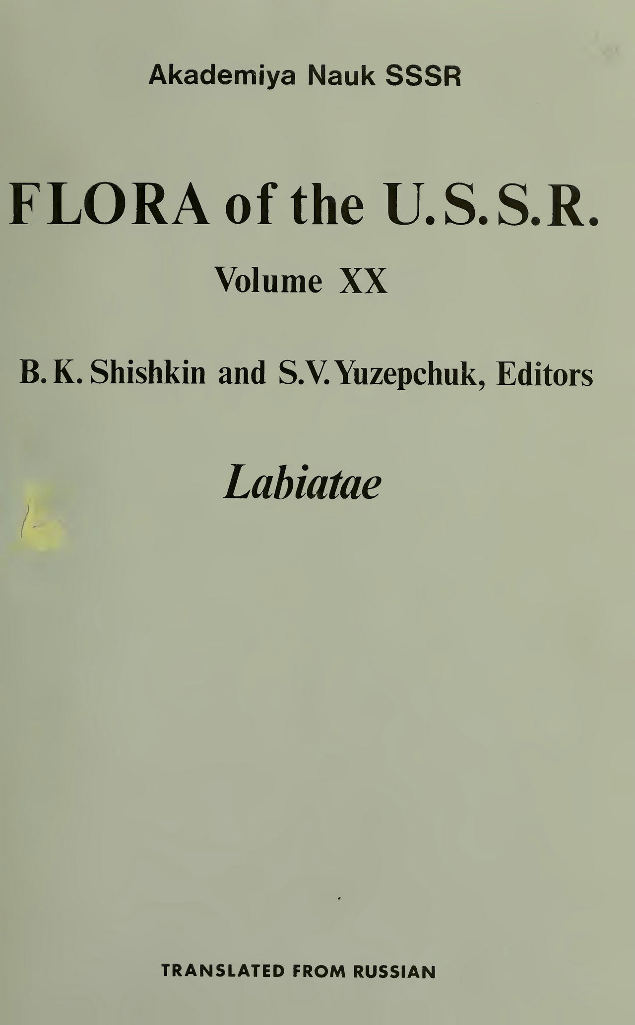 FLORA of the U.S.S.R. Volume ⅩⅩ Labiatae