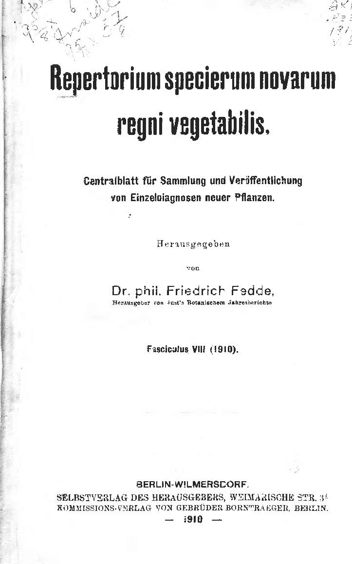 Repertorium specierum novarum regni vegetabilis Fasciculus Ⅷ