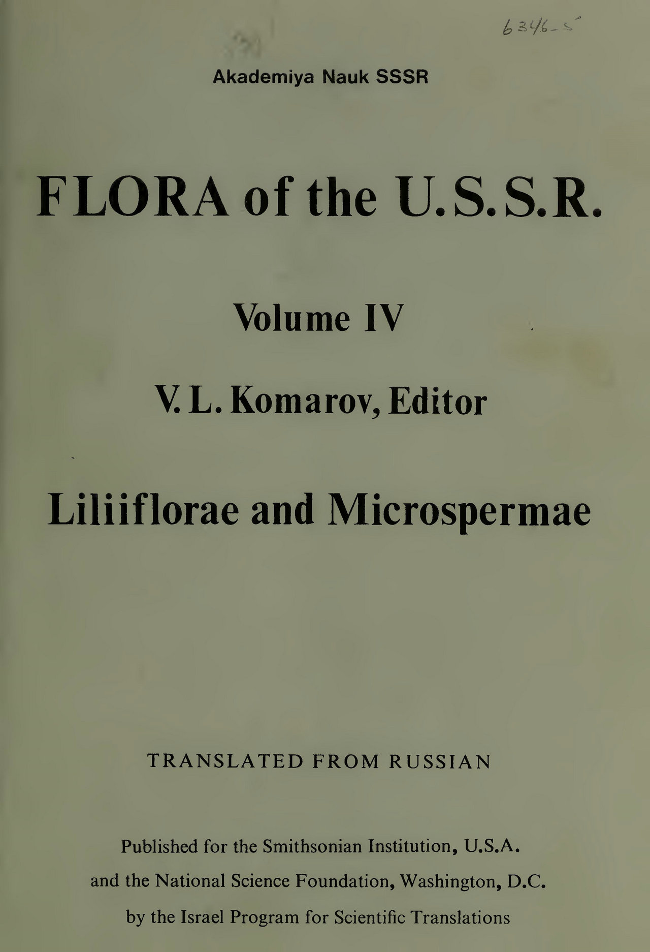 FLORA of the U.S.S.R. Volume Ⅳ Liliiflorae and Microspermae